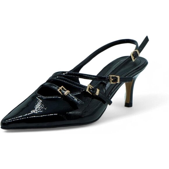 🆕Elegant Black Women's Low Heel Sandals - Comfortable Platform Dress Shoes - Picture 1 of 6